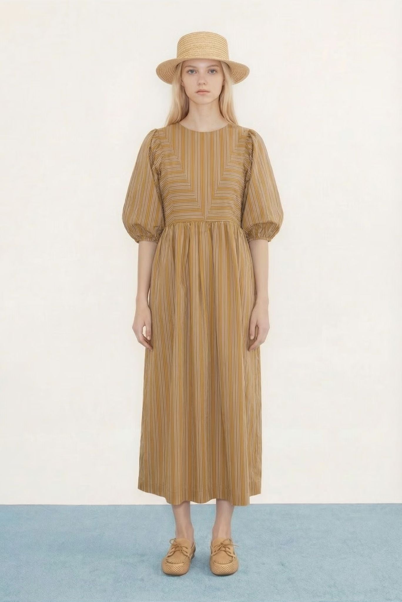 VESTIDO CON MANGA ABULLONADA A RAYAS