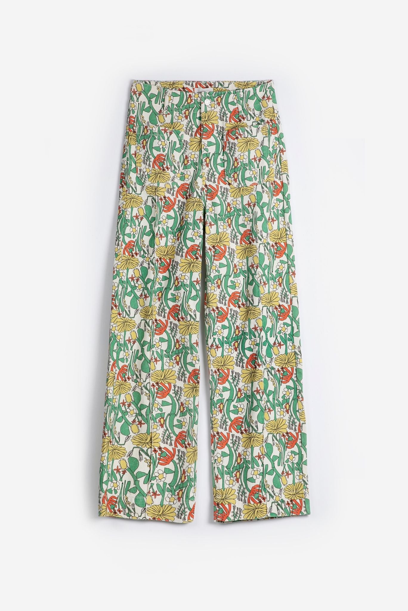 Pantalones capri de sarga con estampado de herbolarios de colores